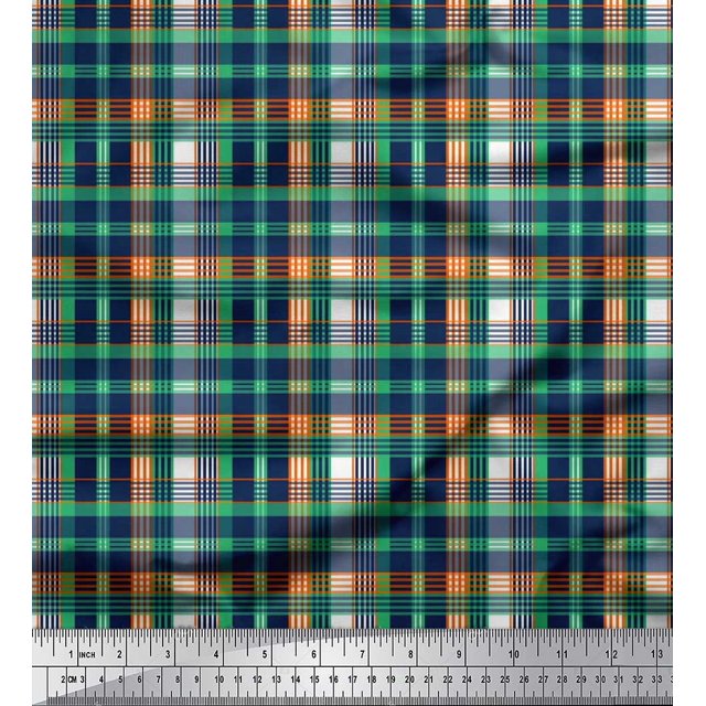 Soimoi Rayon Fabric Plaid Check Printed Fabric 1 Yard 56 Inch Wide