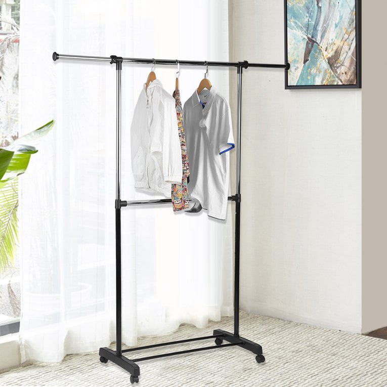 Mainstays Adjustable 2Tier Rolling Garment Rack, Adjustable Design