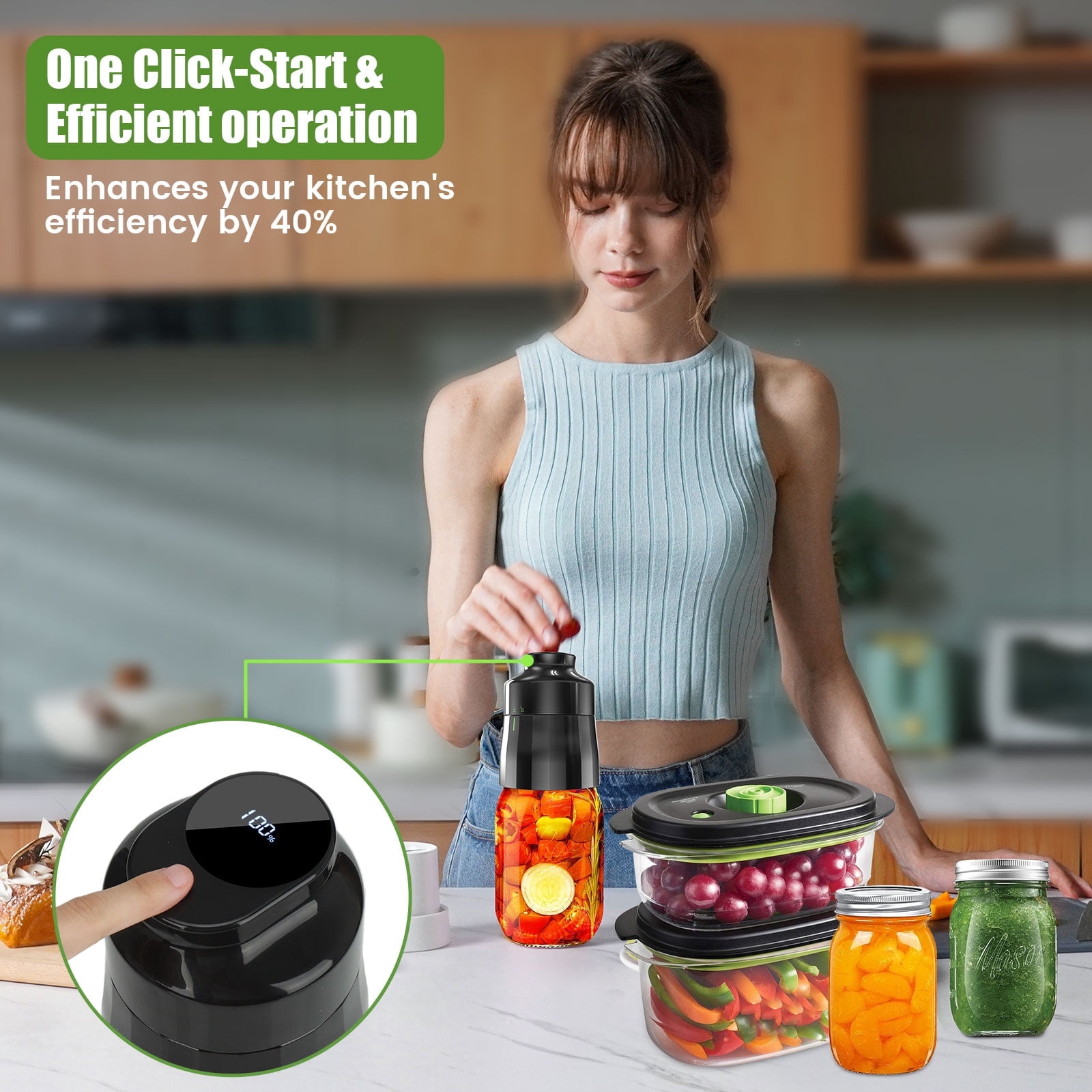 Electric Mason Jar Vacuum Sealer Kit,Jar Vacuum Sealer for Canning Jars-3 in 1 Sealer Compatible with Wide & Regular Mason Jars/Vacuum Bags/Seal Containers for Food Storage (Black)