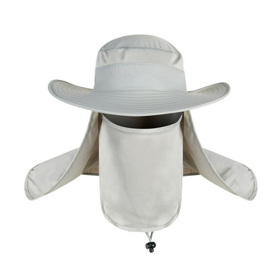 Toptie Unisex Summer Outdoor Wide Brim Mesh Bucket Sun Hat Adjustable Neck&Face Flap Cap Fishing Boonie Hat w/ Face Cover-Light Grey