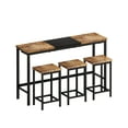 thumbnail image 4 of Modern High Top Table Set for 3, Brown Rectangle Kitchen Dining Table Set Metal Frame, Small Space Counter Height Pub Bistro Set with 1 Table & 3 Stools, 4 of 9