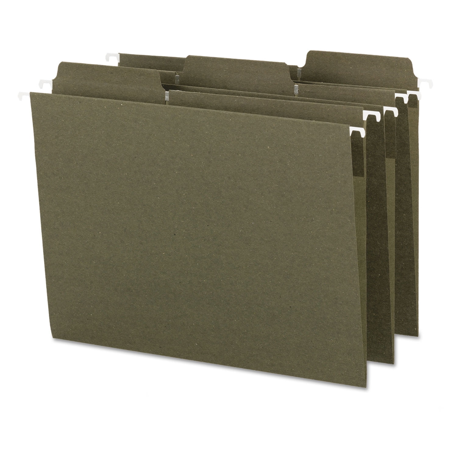 Smead 100% Recycled FasTabÂ® Hanging File Folder, 1/3-Cut Built-In Tab, Letter Size, Moss, 20 per Box (64037)