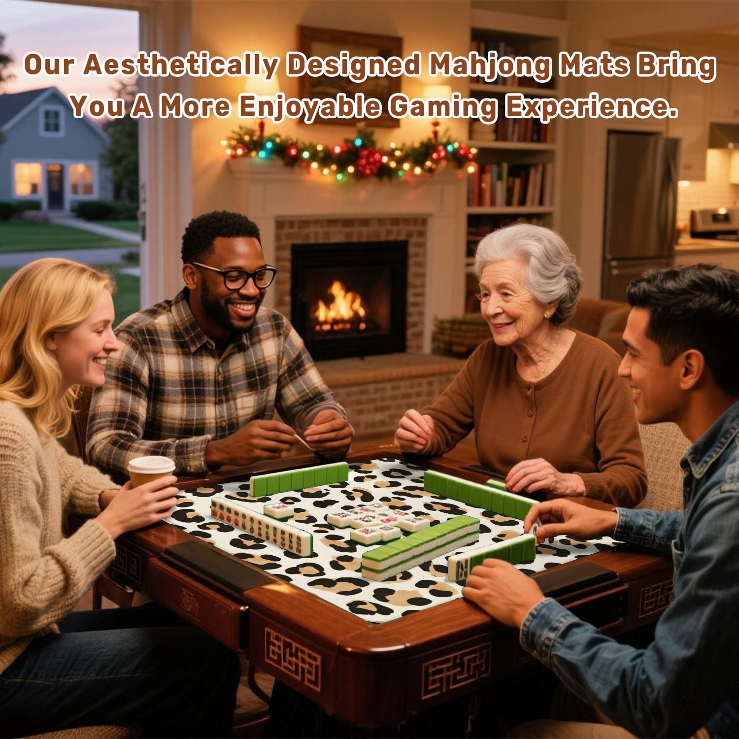 Mahjong Mat 31.5" x 31.5" Animal print leopard texture Non-Slip Noise Reduction American Mahjong Tiles Table Cover for Dominoes Poker Card Board Games Gift