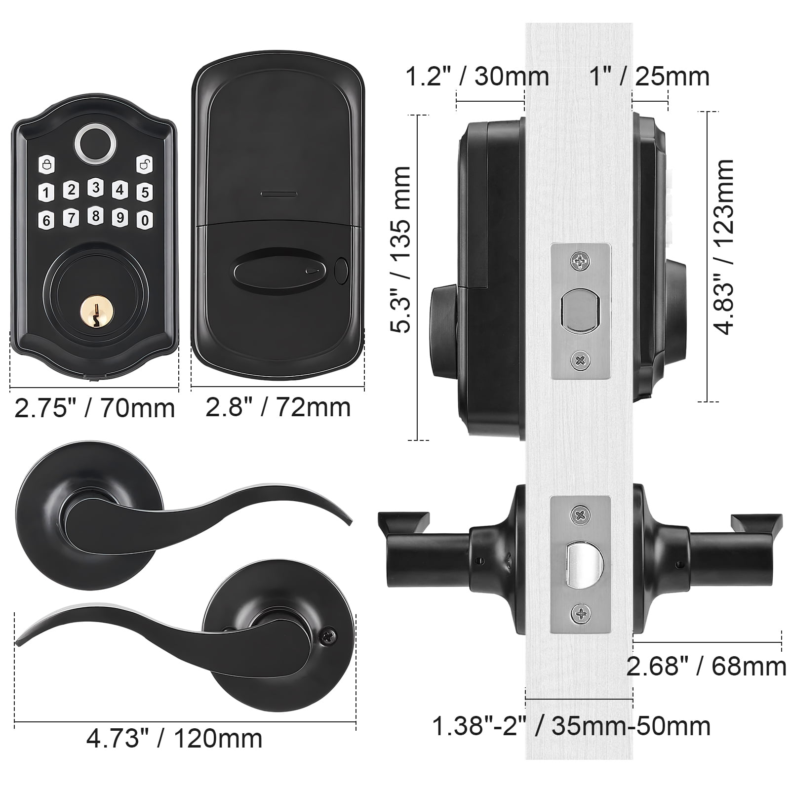 KFFKFF Fingerprint Door Lock with 2 Level Handles, Keyless Electronic Keypad Deadboltwith Fingerprint/Keypad Code/Key, Auto Lock, Anti-Peeking Password, Easy Installation with 300 Users
