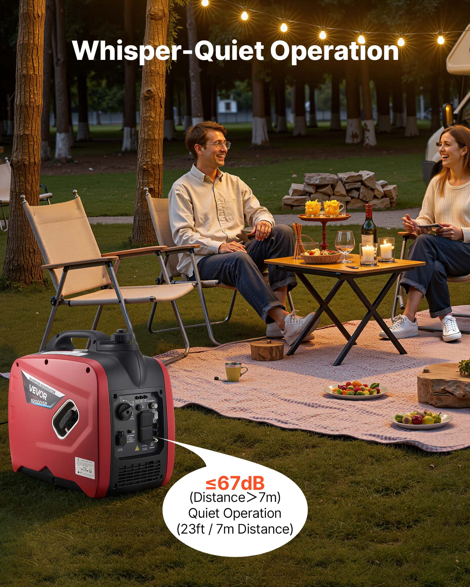 VEVOR Inverter Generator, 2900W Peak Watt Quiet Inverter Generator, Portable Inverters Generators for Home Use, Gas Powered, Compact and Lightweight Design - Stable Power, CO Sensor, Orange/Black