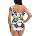thumbnail image 5 of Easygdp Panda with Sun glasses Women's One Shoulder Ruffle Monokini Bathing Suits with Removable Chest Pad, Quick Drying - Large, 5 of 8