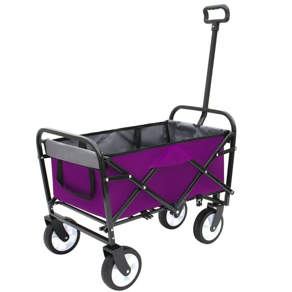 Minimeetall Strap , Collapsible Foldable Wagon Cart with strapping system Beach Wagon , Utility Cart , Utility Wagon Grocery Cart for Camping Shopping Sports Gardeing Fishing Supports 225lbs purple