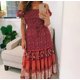 thumbnail image 3 of Falda larga con estampado floral rojo de algodón estilo bohemio de TEELYNN para mujer, faldas midi con cintura elástica vintage, faldas casuales de verano 2020 para mujer, 3 of 4