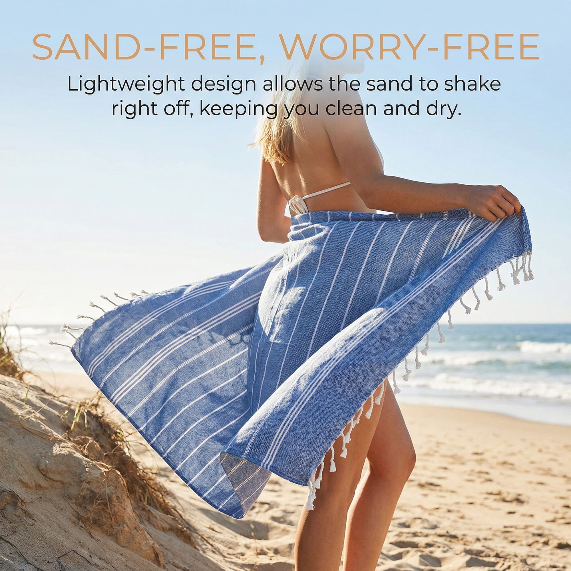 Unique Bargains Stripe Turkish Sand Free Towel 2 Pack Royal Blue/Light Yellow 71"x35"