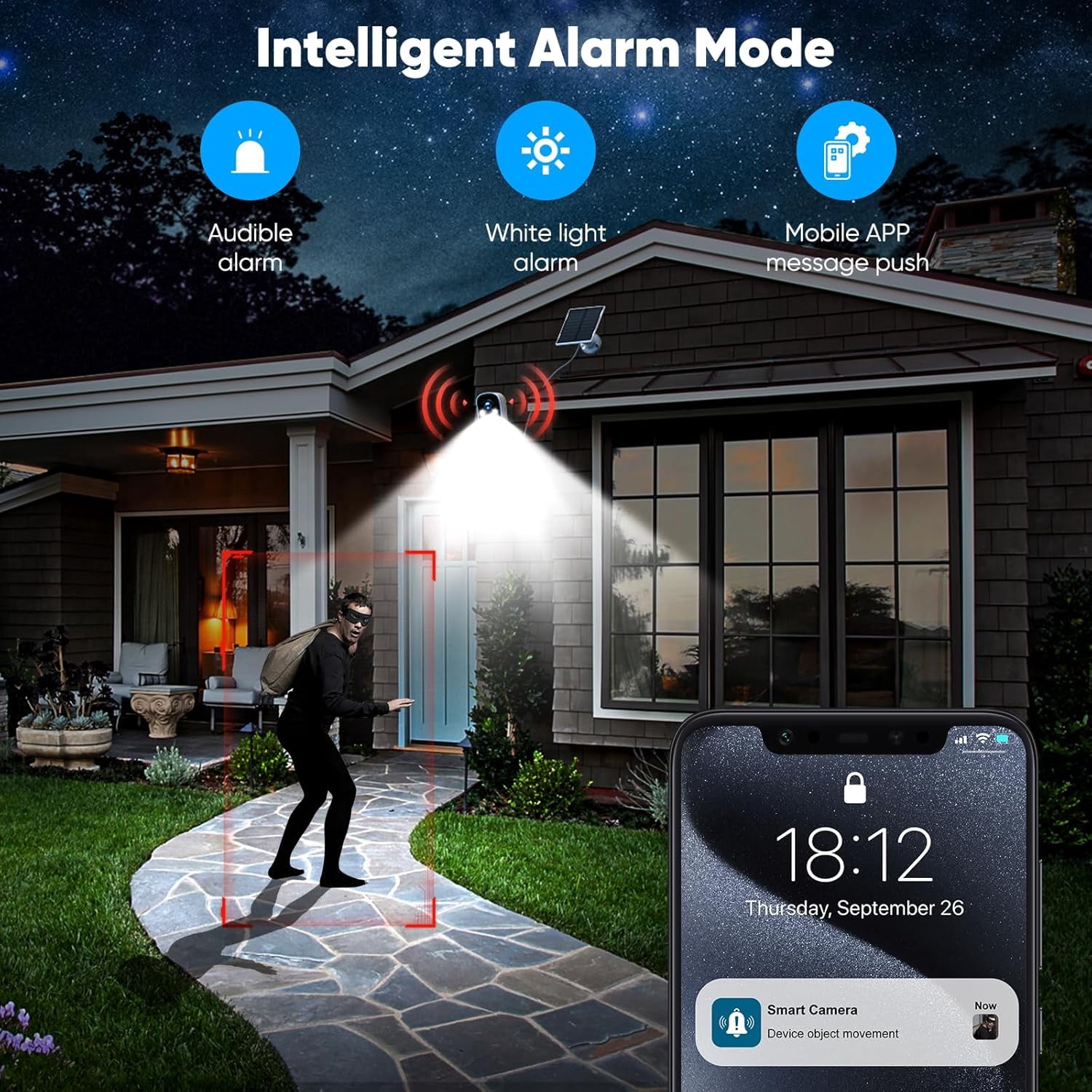 Wireless Cameras for Home/Outdoor Security, Battery Powered 1080p HD Wifi Security Outdoor with Spotlight, AI Motion Detection, Siren, Color Night Vision, 2-Way Talk, Cloud Storage,White