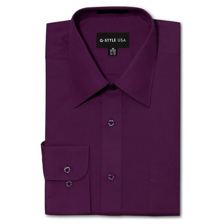 - G-Style USA Men's Regular Fit Long Sleeve Solid Color Dress Shirts - WINE - 2X-Large - 36-37
