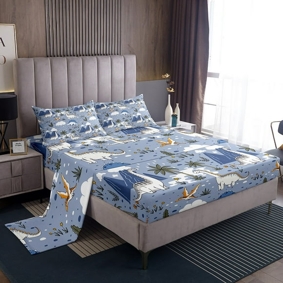 Erosebridal Animal Dinosaur Bed Sheets Twin For Kids,Cartoon Wildlife Bedding Sets Twin Size,Kawaii Bedroom Decor,Lightweight,3pcs