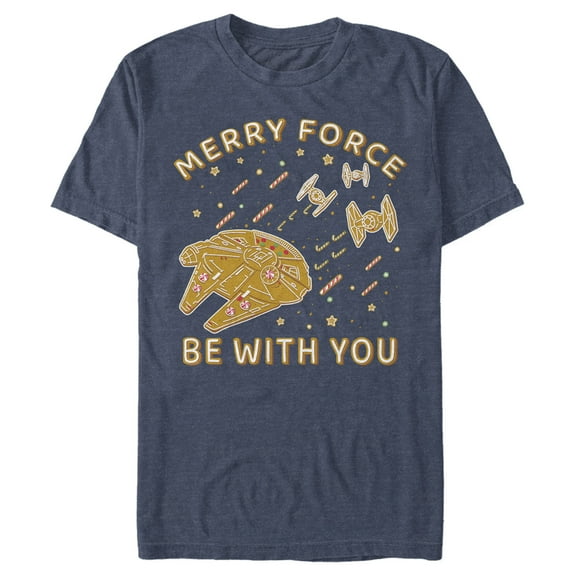 Men's Star Wars Merry Force Gingerbread Millennium Falcon  Graphic Tee Navy Blue Heather 3X Large