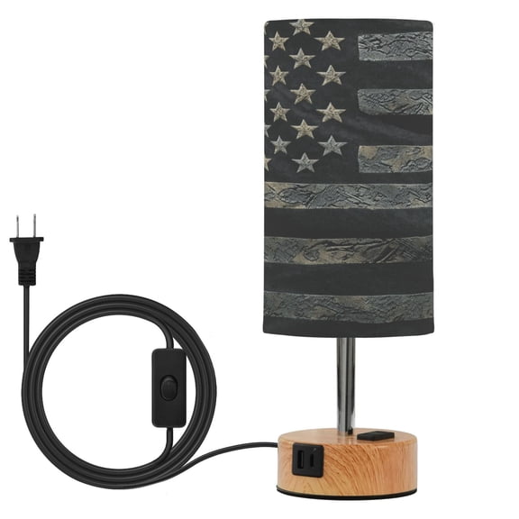 Wobogo Black Design American Flag Bedside Lamp Touch Control Table Lamp with USB A C Charging Ports & AC Outlet 3-Way Dimmable Nightstand Lamp with Linen Fabric Shade for Bedroom Living Room