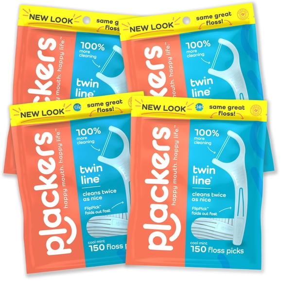 Plackers Hydropulseurs Dentaires à Double Ligne, Système Avancé de Blanchiment et de Jet Dentaire à Double Action, Rangement Facile, Super Tuffloss, 2X le Propre, Saveur Menthe Fraîche, 150 Unités (Lot de 4