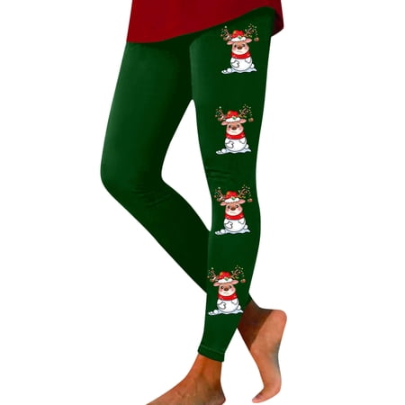 FYEGRE Festive Print High Waisted Yoga Pants For Women Squat Proof Fitness Leggings Comfortable Workout And Casual Wear Green XL