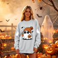 thumbnail image 3 of Dweltoz Halloween Sweatshirts for Women Cute Ghost Pumpkin Graphic Spooky Season Sweaters Oversized Fall Fleece Long Sleeve Crewneck Pullover Tops,Light Gray 2XL, 3 of 4
