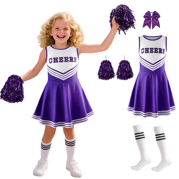 Pigmiss Girls Cheerleader Costume Kids Cheerleading Outfit Dress for Halloween Party Birthday Gift Stage Performance Sports Events