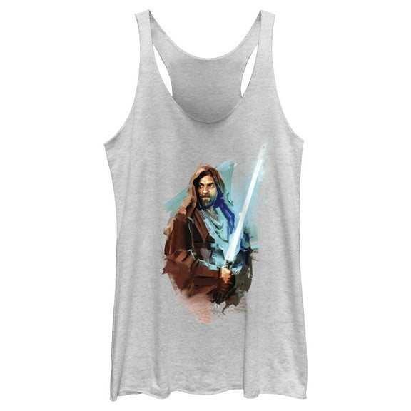 Women's Star Wars: Obi-Wan Kenobi Watercolor Obi-Wan Racerback Tank Top White Heather 2X Large