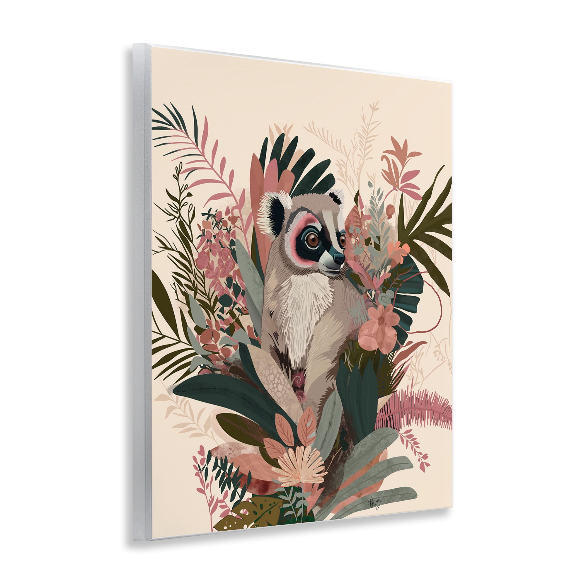 Stupell Industries Lemur with Hibiscus Plants Animals & Insects Painting Unframed Art Print Wall Art, 11 x 14