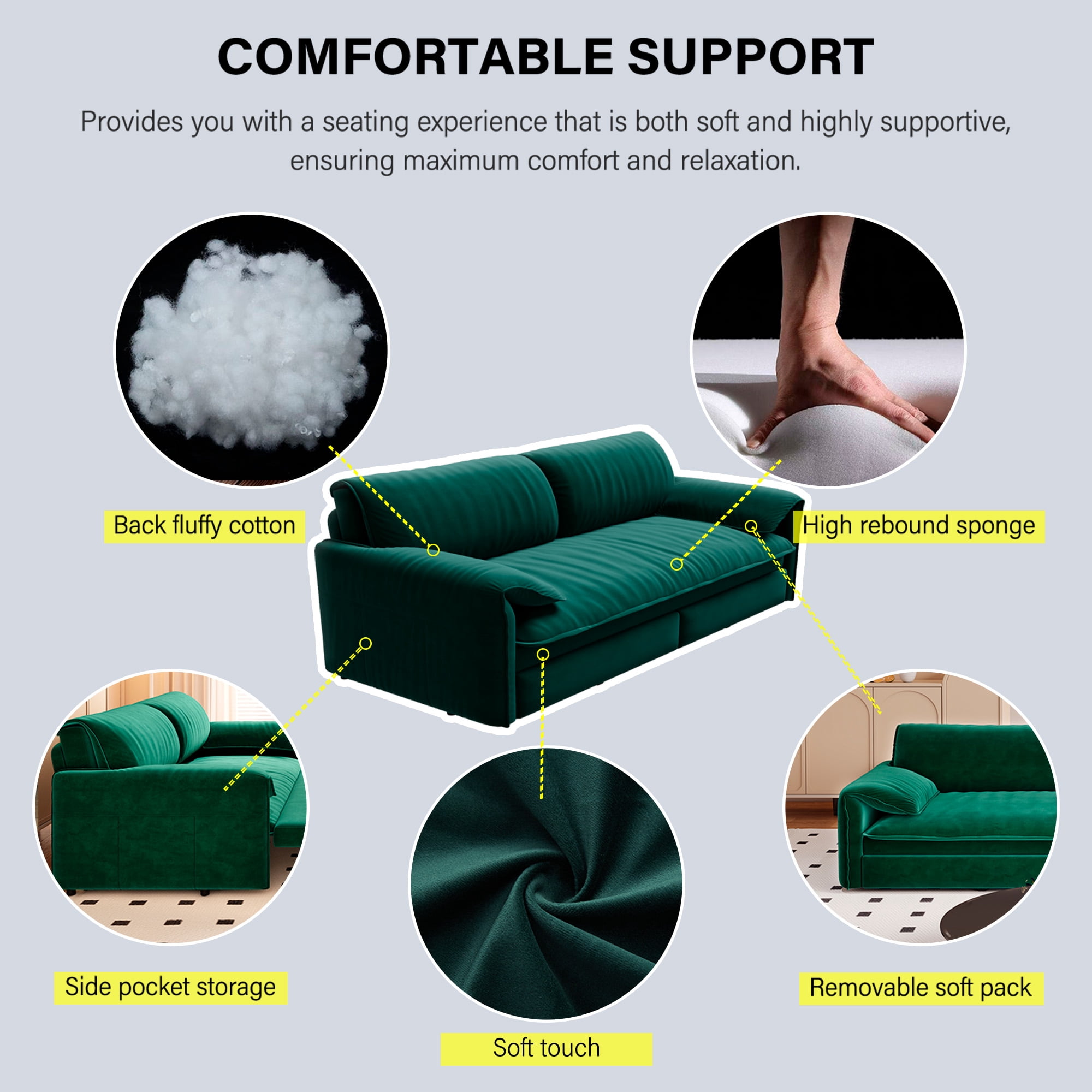 3-in-1 Queen Pull Out Sofa Bed, 66" Velvet Convertible Sleeper Couch with Deep Seat & Storage Pocket, Modern Folding Futon Sofa Bed, Green