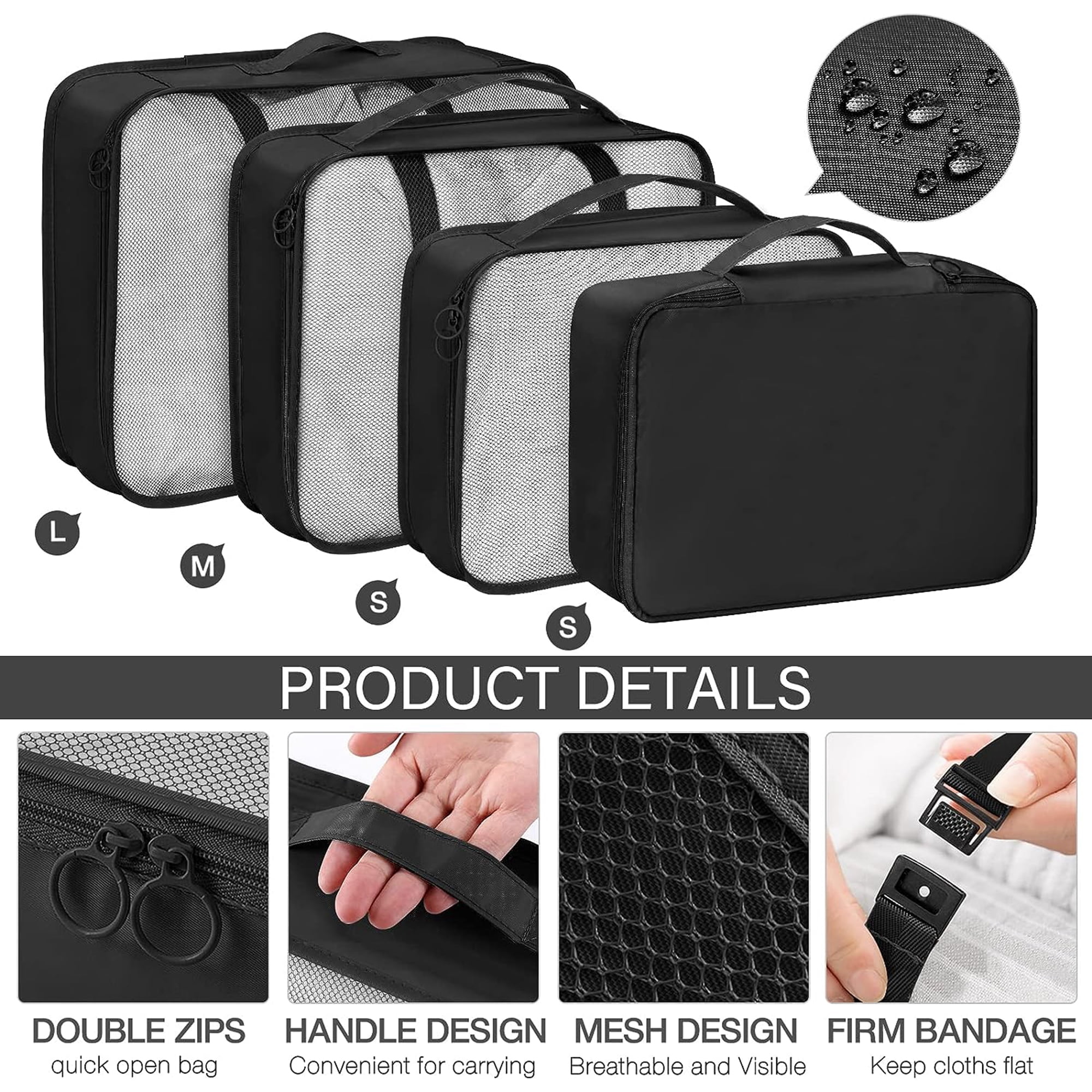 lEPECQ Packing Cubes for Travel & Suitcases Foldable Suitcase Organizer Lightweight Luggage Storage Bag 6 Pack - Black