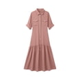 thumbnail image 6 of Odbmxy Womens Maxi Dress Collared Fall 3/4 Sleeve Tunic Women Shirt Dress Shift Button Regular Solid Color with Pockets, 6 of 6