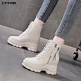 thumbnail image 4 of LYYMM Botas tipo Martins Botas para mujer 2023 Nuevas botas de cuero con forro polar de tiro alto para otoño/invierno, 4 of 5