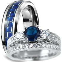 LaRaso & Co His & Her Wedding Rings Set Blue Sapphire Engagement Ring Band Set Men Women