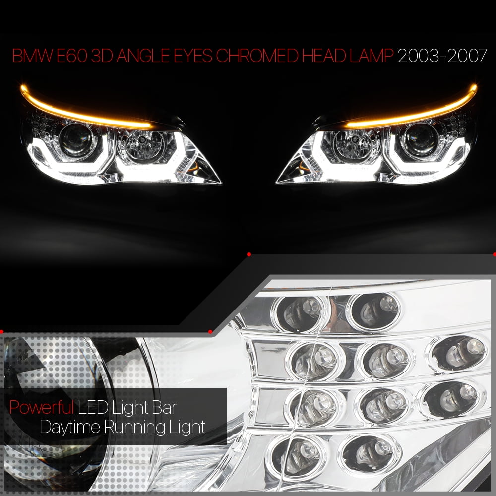 Chrome Dual [3D HALO] Projector Headlight LED Signal for 04-07 BMW E60 5- Series 05 06 Fits select: 2004-2007 BMW 530, 2004-2007 BMW 525 