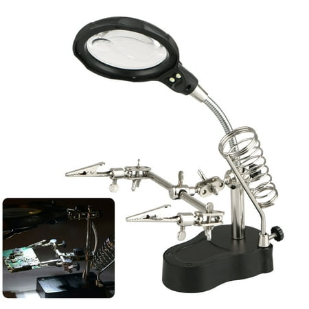 Helping Hands Soldering Stand Magnifier, 3.5X&12X Lens with Soldering Iron Stand Adjustable Alligator Clip Clamps LED Magnifying Glass Len Workstation Light Battery Powered (Battery Not (Best Soldering Helping Hands)
