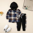 thumbnail image 3 of URMAGIC URMAGIC Toddler Boys Long Sleeve Plaid Hooded Shirt Drawstring Jogger Pants Outfits, 3 of 9