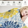 thumbnail image 3 of JRXY Blue Yellow Navy Chrysanthemum Flowers Throw Blanket Ultra Soft Cozy Decorative Flannel Blanket All Season for Home Bed Couch Chair Travel White, 3 of 6