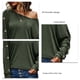 thumbnail image 4 of Jersey Fuera Del Hombro Manga De Murciélago Color Sólido Cómodo Suelto Casual Mujer Top OD Verde S, 4 of 5
