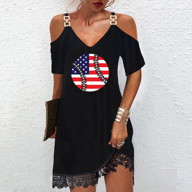 Puntoco Vestido De Manga Corta Con Cuello En V, Vestido De Fiesta Estampado Sexy Con Cuello En V Y Manga Corta Para Mujer Negro M