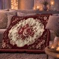 thumbnail image 6 of Elegant Burgundy Floral Peony Medallion, Cozy Botanical Garden Scene, Warm Flannel Blanket for Sunroom and Reading Nook, Garden Lovers Valentine's Day Gift, Artistic Home Decor, 6 of 9