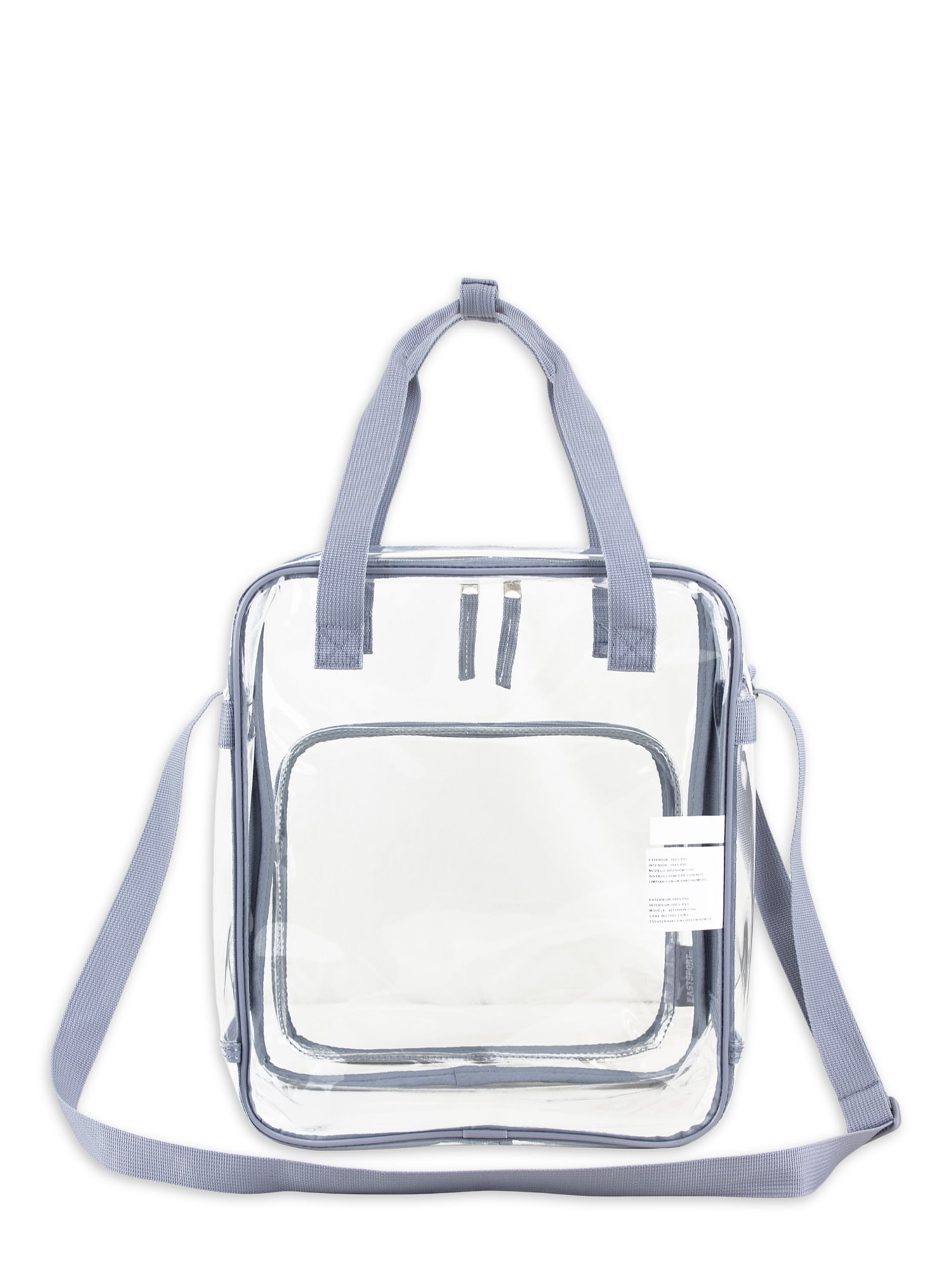 Eastsport Unisex Clear Double Handle Stadium Approved Tote, Grey Trim