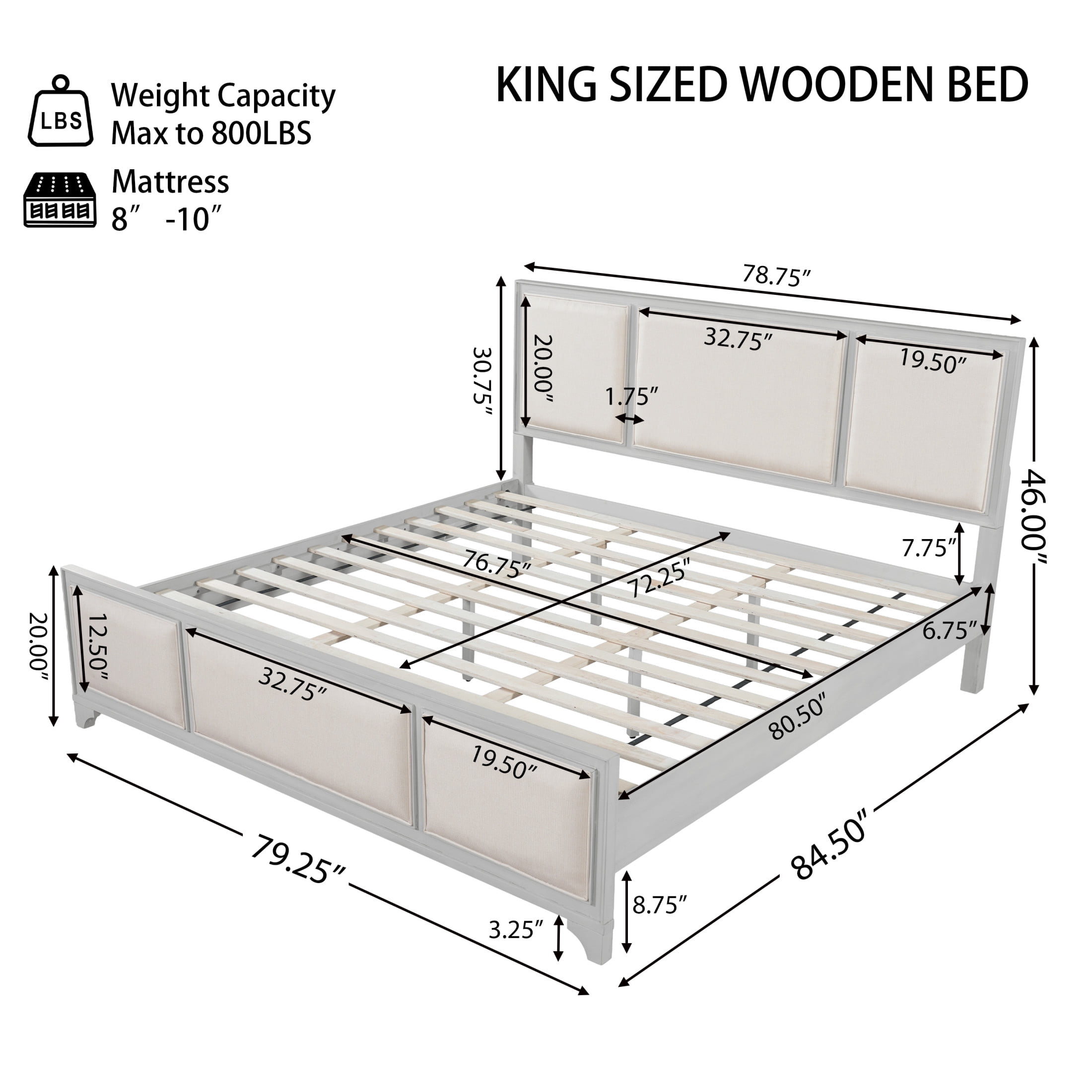 Christopher Knight Home Modern Farmhouse King Upholstered Platform Bed with Headboard, White+Beige