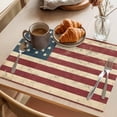thumbnail image 3 of Retro Red Blue American Flag Placemats Set of 8 US Flag Vintage Stars Place Mats Indoor Wipeable Table Mats Washable Cloth Dining Table Placemats for Kitchen Holiday Party Home Decor 13x19 Inch, 3 of 9