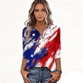 thumbnail image 4 of Women's Patriotic Star Print 250th Anniversary USA Shirt V-Neck Button 3/4 Sleeve T-Shirt, 4 of 5