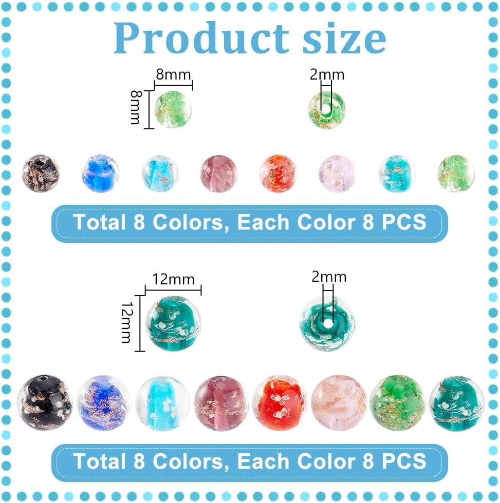 128pcs Luminous Beads Glow in The Dark Round Glass Beads 8mm 12mm Round Spacer Beads Handcrafted Loose Ball Beads for DIY Craft Bracelets Jewelry Making Necklace Earrings