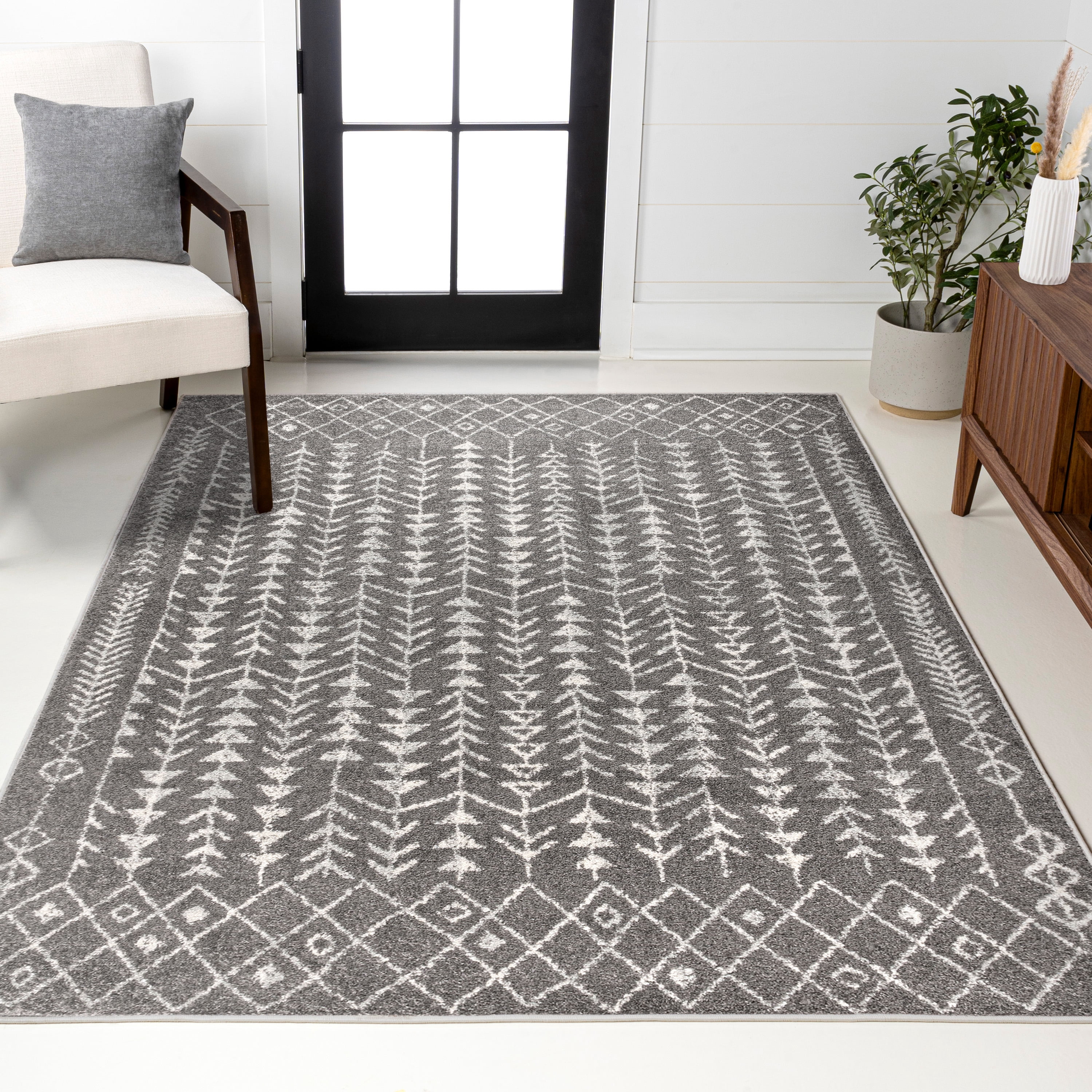 JONATHAN Y MOROCCAN HYPE 3 x 5 Area Rug, Ziri Moroccan Geometric - Gray/Cream, MOH210B-3