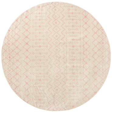 Rugs.com Moroccan Trellis Collection Rug – 10 Ft Round Ivory And Pink Medium Rug Perfect For Kitchens, Dining Rooms