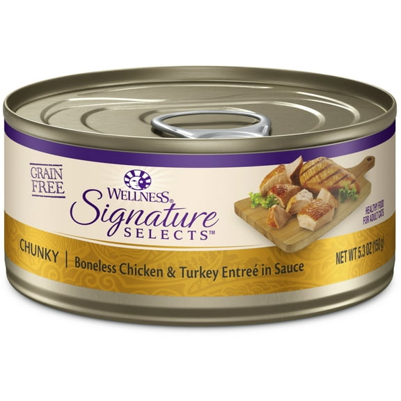 Wellness CORE Signature Selects Chunky Adult Wet Cat Food, Natural, Protein-Rich, Grain Free, 5.3 Ounce, 12 Pack (Chicken & Turkey)