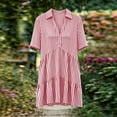 thumbnail image 6 of Atogsazn Womens Summer Striped Mini Dress Casual V Neck Button Short Sleeve Flowy Dresses A-Line Sundress Red M Fashion, 6 of 7