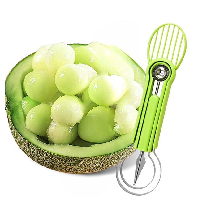 Juego de herramientas de frutas de acero inoxidable 5 en 1 - Máquina de melón, cuchara de sandía y cuchillo para trinchar en cocina, ensalada de frutas y preparación de fiestas