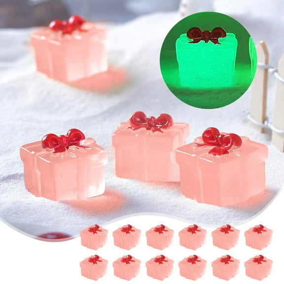 Konghyp 12Pcs Christmas Luminous Mini Gift Box, Micro Ornaments for Holiday Decoration, DIY Transparent Accessories for Gift Packaging, Perfect for Desktops and Windowsills