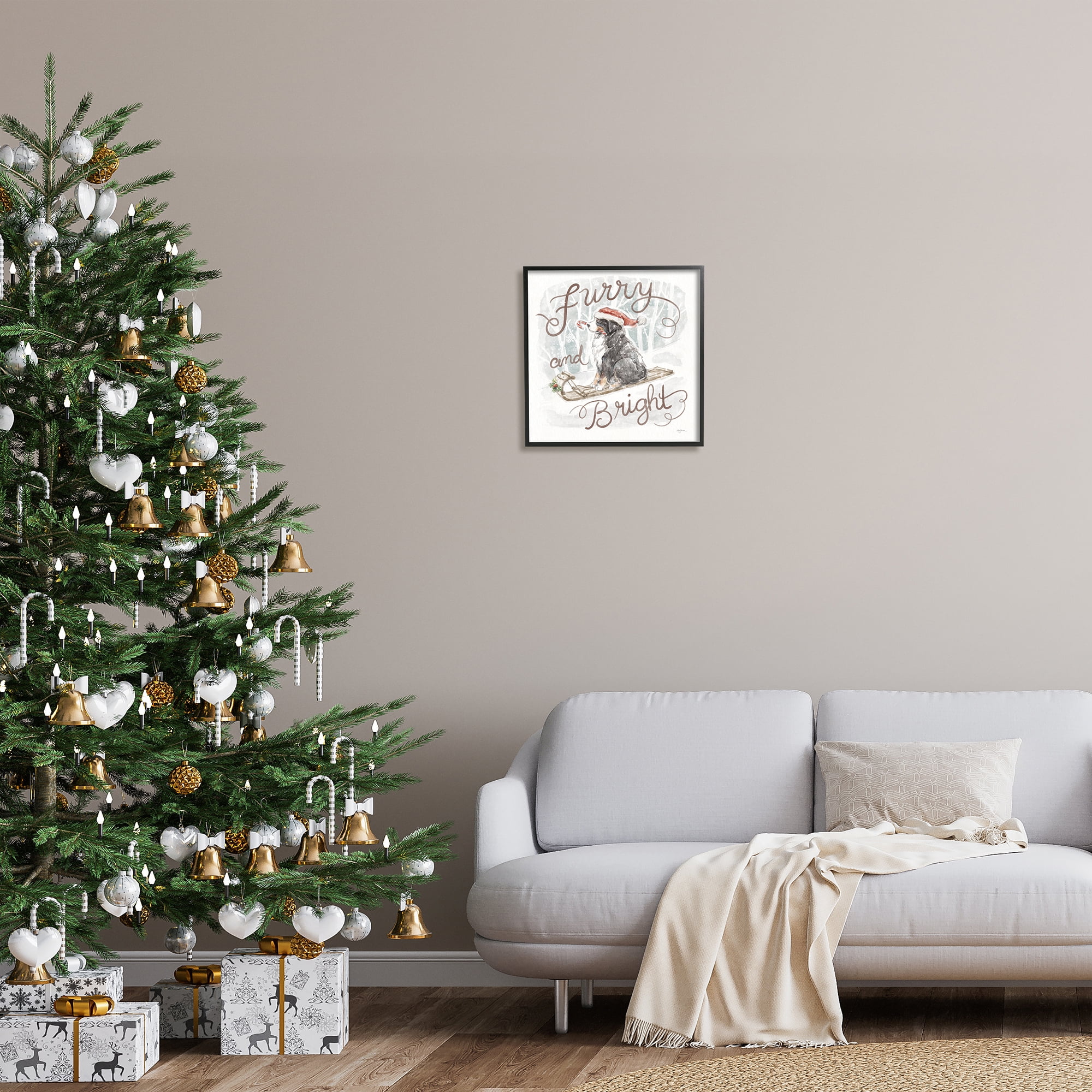 Stupell Industries Furry & Bright Dog Holiday Painting Black Framed Art Print Wall Art, 17 x 17
