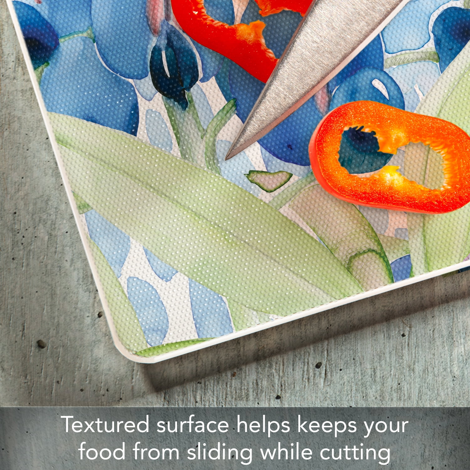CounterArt Bluebonnets Tempered Glass Cutting Board 15" x 12"