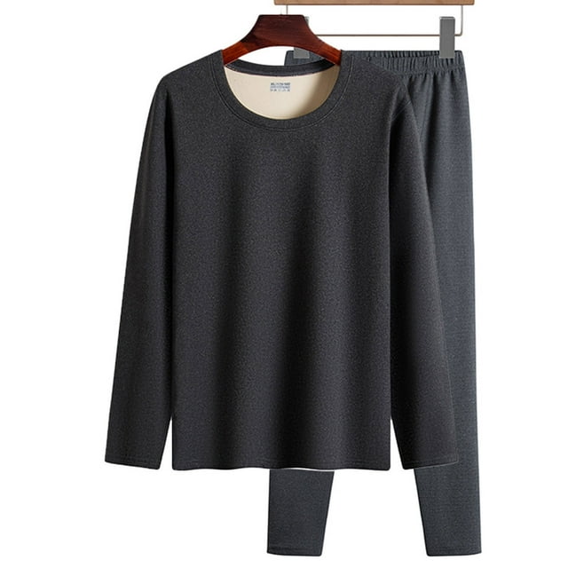 EGNMCR sous-Vêtements Thermiques pour Hommes, Ensemble de Couche de Base Doublée en Molleton pour Temps Froid Hommes Décontracté Uni Chandail à Enfiler Col Rond Haute Élasticité Garde au Chaud Hauts et Pantalons de sous-Vêtements Costume Hommes sous-Vêtements Thermiques